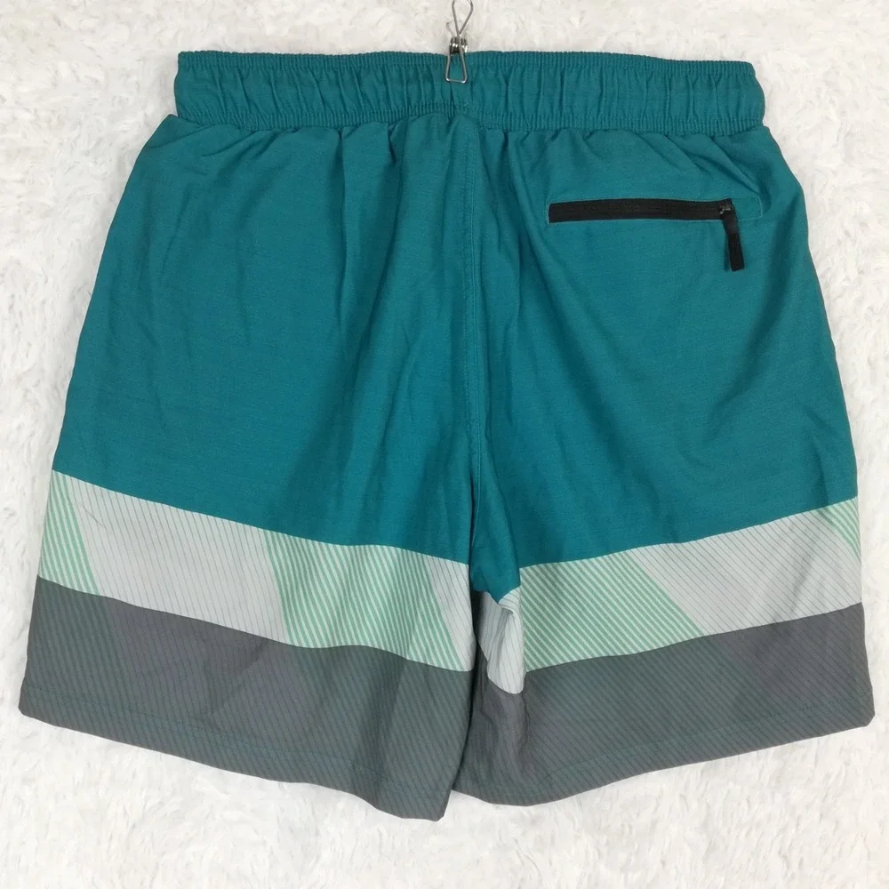 Spyder Swim Mens Trunks Shorts‎ 30+ UPF Teal Colorblock Surf Comfort Liner M New